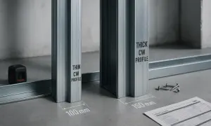 Porównanie profili CW: cienki 100 mm i gruby 150 mm. Wybór odpowiednich profili do ścianki działowej zależy od potrzeb.