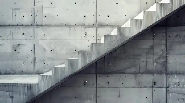 Betonowe schody w minimalistycznym stylu. Czekamy, aż beton wyschnie, by móc przejść dalej.
