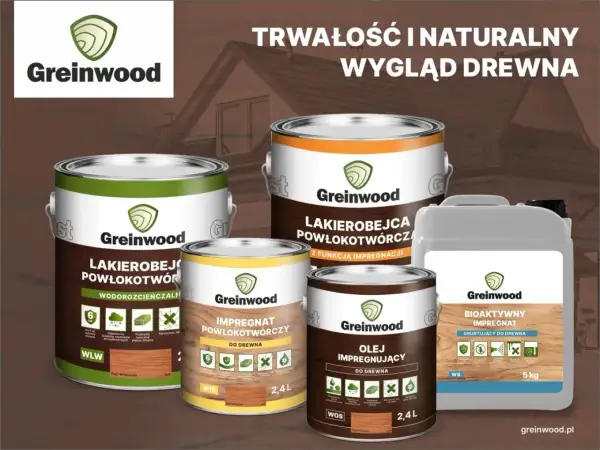 Produkty Greinwood: lakierobejca, impregnat i olej do drewna. Zapewniają trwałość i naturalny wygląd drewna. Idealny grunt do drzewa.